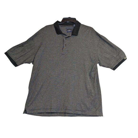 Dockers Golf Polo Shirt L 100% Mercerized Cotton Black & White Striped Short Sle - Picture 1 of 4